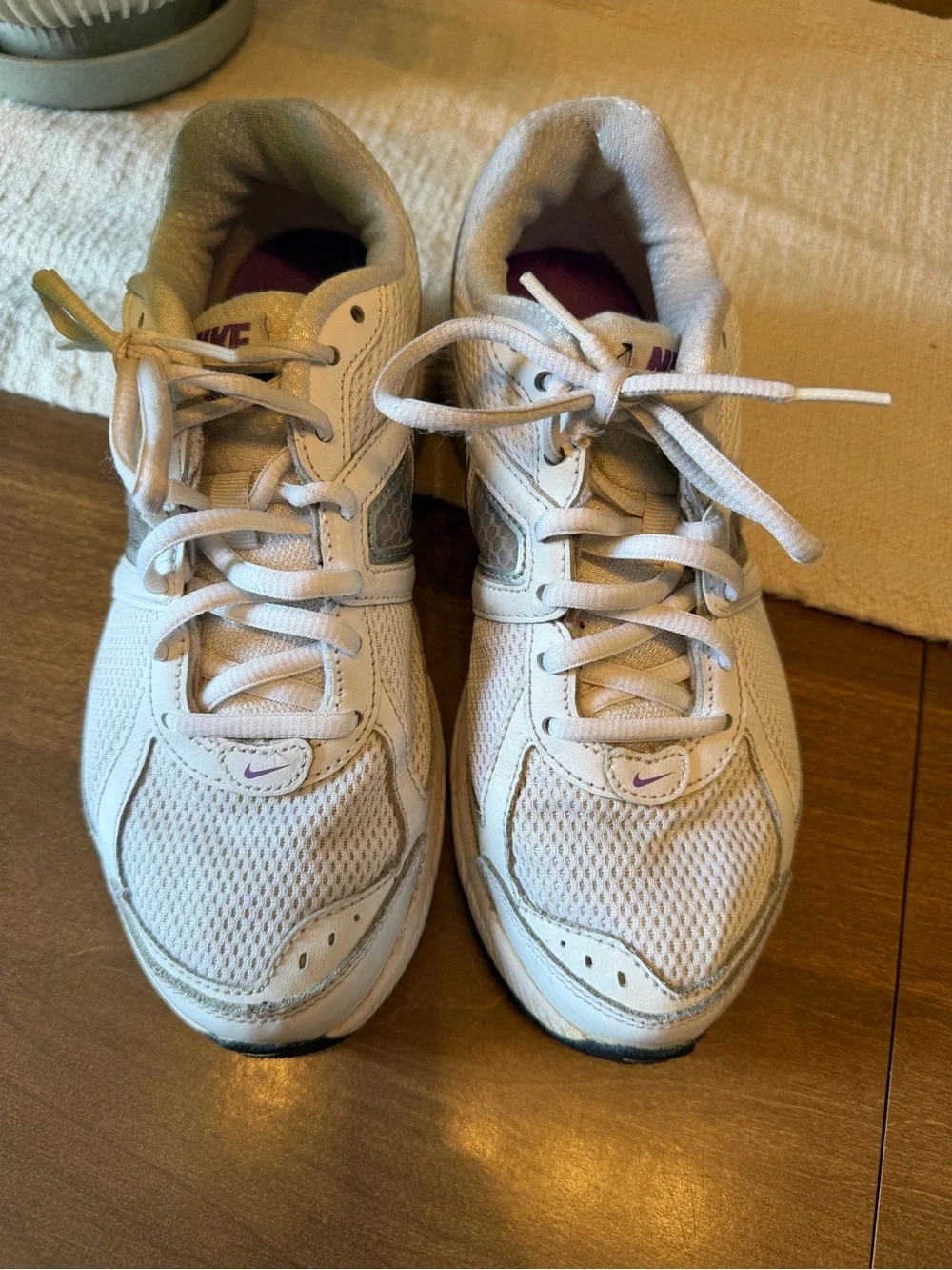 Nike Dart White Mesh Sneakers with Purple Swoosh Accent